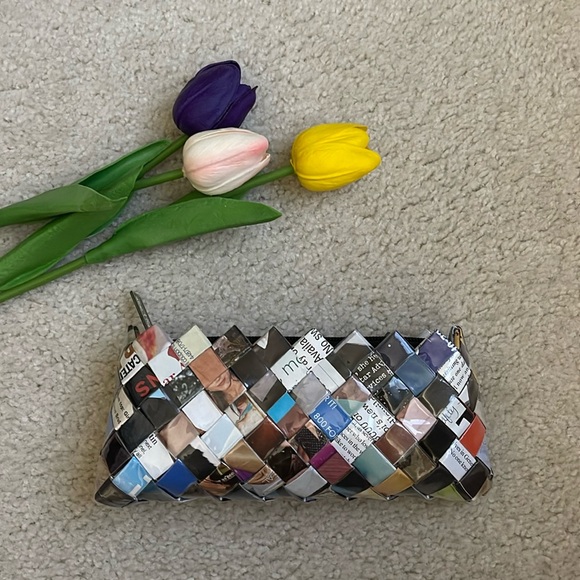 Cosmic Bobbins Y2K Upcycled Magazine Zipper Pouch Clutch Women’s Blue and Black - Picture 2 of 6